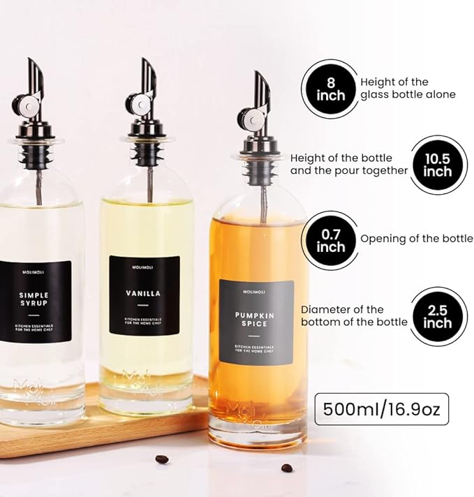 Molimoli Oil and Vinegar Dispenser with Metal Pour Spout, Weighted Pourer, Glass Bottle Dispenser for Kitchen, Olive Oil Cruet, Glass Olive Oil Bottle | 500ml, Set of 2-Ruum Studio Home