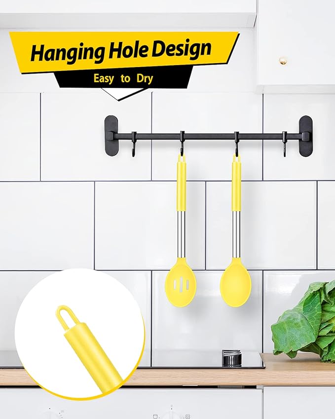Pack of 2 Large Silicone Cooking Spoons,Non Stick Solid Basting Spoon,Heat-Resistant Kitchen Utensils for Mixing,Serving,Draining,Stirring (YELLOW)-Ruum Studio Home