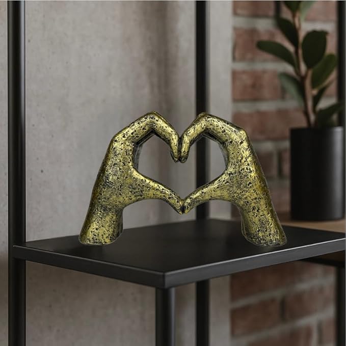 Top Brass Large Rustic Heart Hands Sculpture, 9 3/4” Resin Love Statue – Romantic Decor Accent for Shelf or Mantel – Perfect for Wedding, Valentine's Day or Anniversary (Weathered Bronze)-Ruum Studio Home