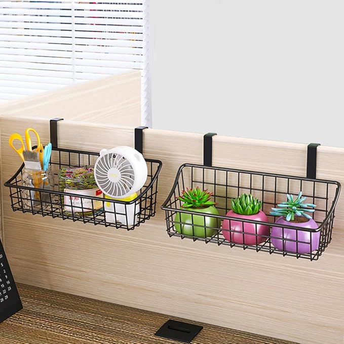 LeleCAT Over Cabinet Door Basket with hook Grid Storage Basket, Kitchen Storage Organizer,Over Cabinet Door Organizer,Hanging it behind a door or on a railing, Small, BLack,2 Pack-Ruum Studio Home