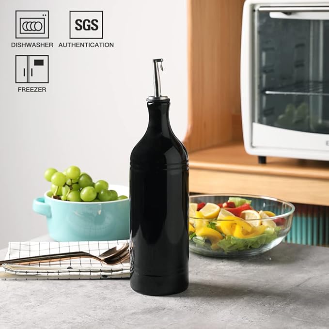 Sweejar Large Ceramic Olive Oil Dispenser Bottle, Opaque Oil Cruet Protects Oil to Reduce Oxidation, Suitable for Storage Oil, Vinegar, Soy Sauce & Other Liquids, Pack of 1, 24 Fl Oz (Black)-Ruum Studio Home
