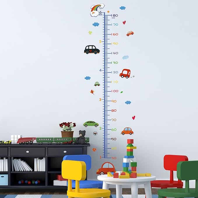 Cartoon Car Self-adheve Vinyl Nursery Wall Decal Baby Growth Chart Sticker for Bedroom Play Room-Ruum Studio Home