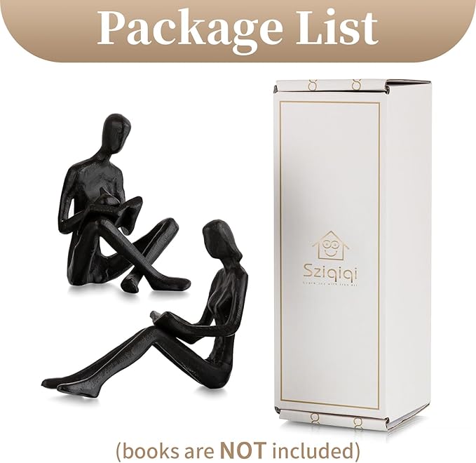 Sziqiqi Book Ends for Shelves Decorative - Cast Iron Bookends for Books Reading Couple Bookshelf Decorative Objects Metal Modern Statue Sculpture Gift for Readers Book Lovers Nerd-Ruum Studio Home