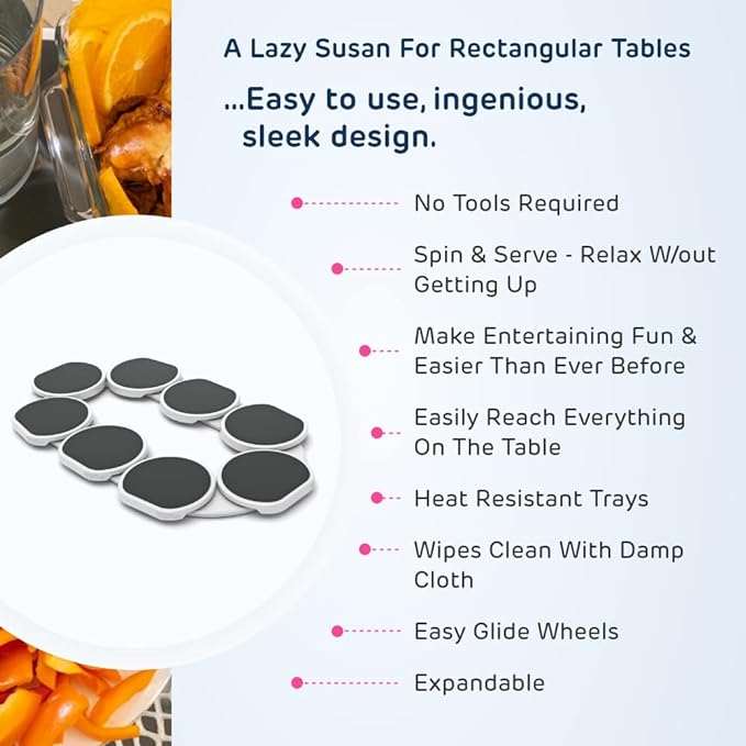 Full Set - Dark Gray - The First Patented Lazy Susan Turntable Expandable for Rectangular & Oblong Tables - Kitchen & Dining Tables - Great Gift! Parties & Gatherings.-Ruum Studio Home