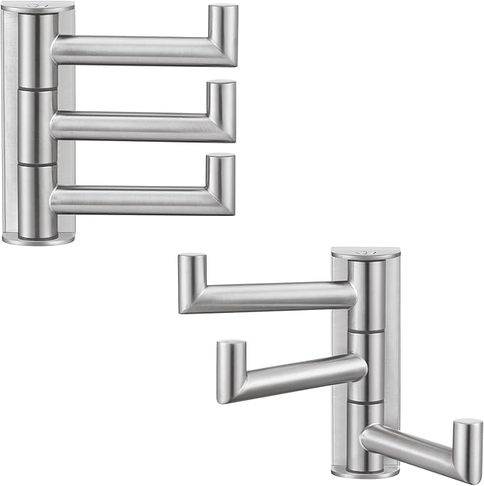 Angle Simple Swivel Towel Hooks, SUS 304 Stainless Steel Foldable Robe Hand Towel Holder for Bathroom Kitchen Wall, Brushed Nickel, 2 Pack-Ruum Studio Home