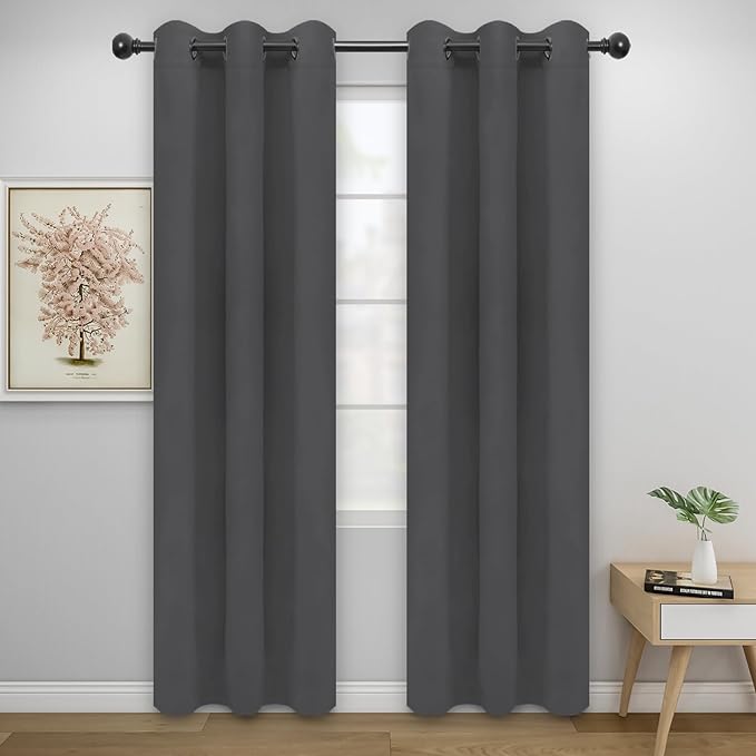 Easy-Going Blackout Curtains for Bedroom, Solid Thermal Insulated Grommet and Noise Reduction Window Drapes, Room Darkening Curtains for Living Room, 2 Panels (34x84 in, Gray)-Ruum Studio Home