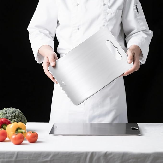 Saliva Titanium Cutting Boards for Kitchen, Cutting Board Double Sided Food Grade, Dishwasher Safe, No Blunt Knife, Chopping Boards with Handle for Meat, Fruit & Vegetable (12x9in)-Ruum Studio Home