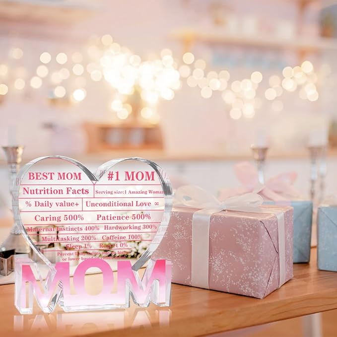 Mothers Day Gifts Best Mom Gifts -Gifts for Mom from Daughter Son - Best Mom Ever Gifts Unique Mother Birthday Acrylic Heart-Shaped Plaque Desk Decorations Present for Mom Christmas Anniversary-Ruum Studio Home