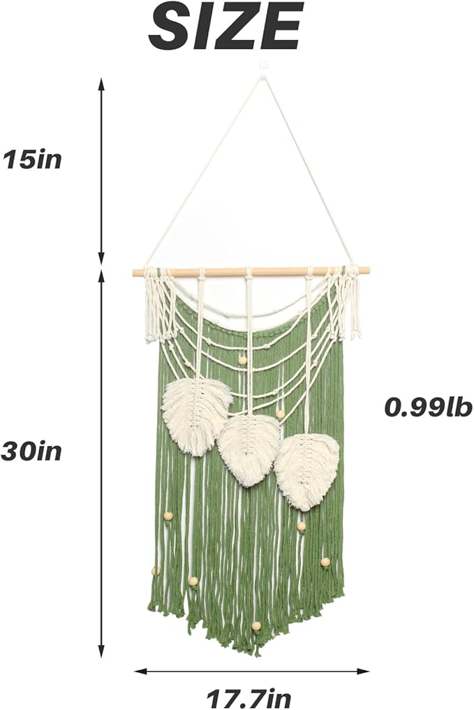 JONKASIPA Macrame Wall Hanging Bohemian Handmade Leaf Feather Wall Art Decorations, Green fringe Chic Home Decor for Apartment Dorm Living Room Bedroom-Ruum Studio Home