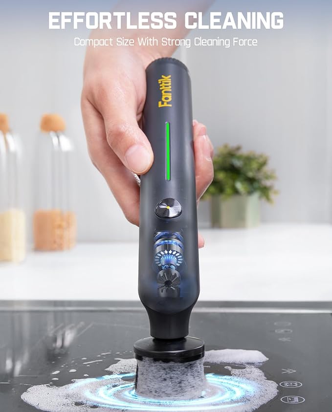 Fanttik G9 Nano Electric Spin Scrubber, Cordless Power Grout Brush, Type-C Fast Charging with LED Power Display, IPX7 Waterproof, 8 Replaceable Heads for Cleaning Grout, Corners, Crevices - Black-Ruum Studio Home
