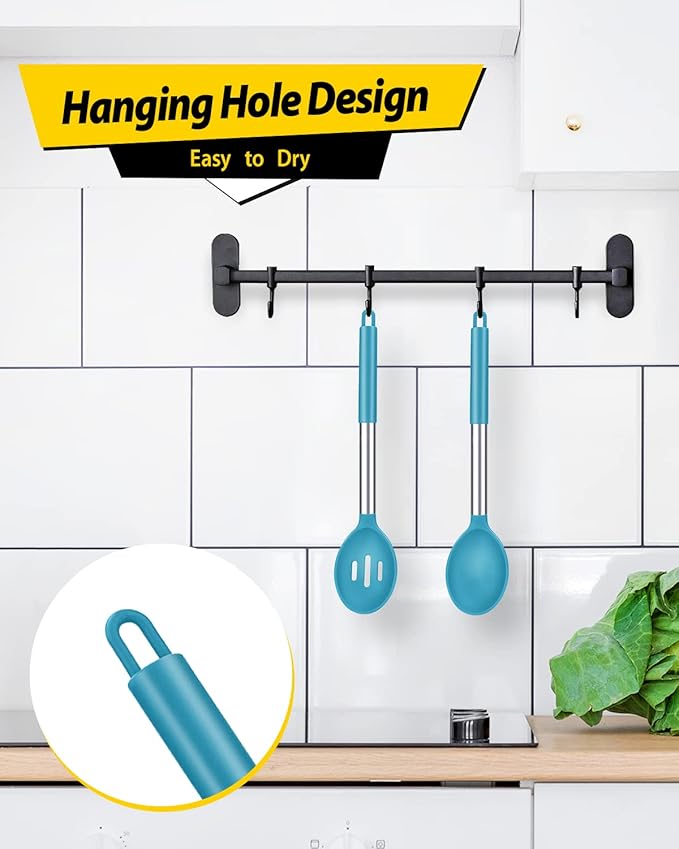 Pack of 2 Large Silicone Cooking Spoons,Non Stick Solid Basting Spoon,Heat-Resistant Kitchen Utensils for Mixing,Serving,Draining,Stirring (BLUE)-Ruum Studio Home