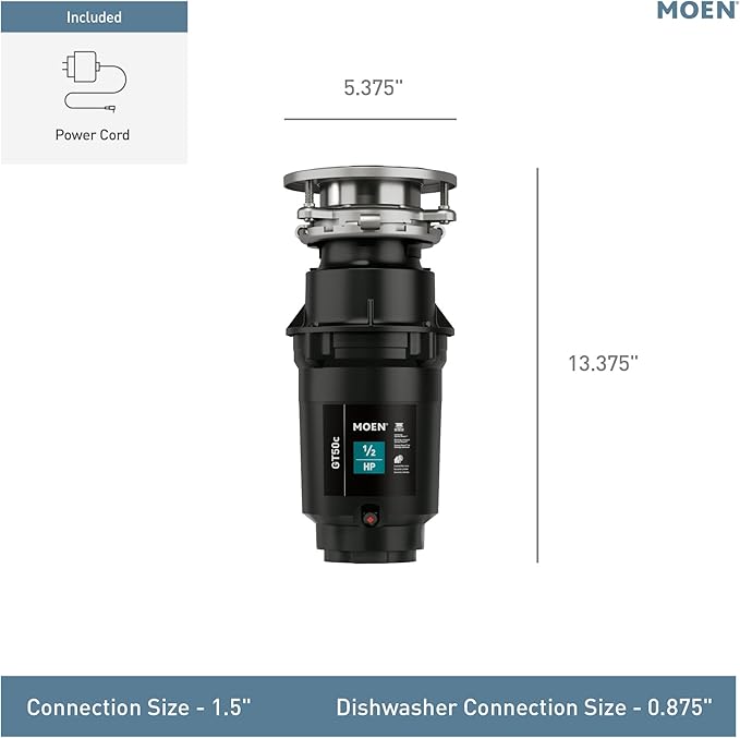 Moen Prep Series Disposer 1/2 Horsepower Continuous Feed Garbage Disposal featuring Fast Track Technology, Power Cord Included, GT50C-Ruum Studio Home