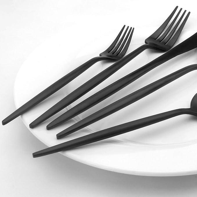 Matte Black Silverware Set, Vanys 20 Piece Stainless Steel Cutlery Flatware Set, Kitchen Utensil Sets for 4, Tableware With Knife Spoons And Forks Set, Satin Finished Polished-Ruum Studio Home