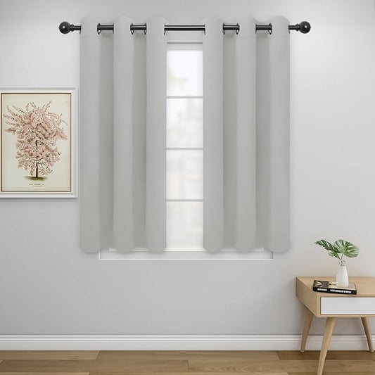 Easy-Going Blackout Curtains for Bedroom, Solid Thermal Insulated Grommet and Noise Reduction Window Drapes, Room Darkening Curtains for Living Room, 2 Panels (34x45 in, Greyish White)-Ruum Studio Home