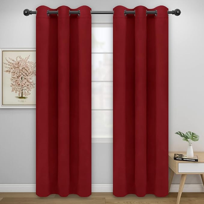 Easy-Going Blackout Curtains for Bedroom, Solid Thermal Insulated Grommet and Noise Reduction Window Drapes, Room Darkening Curtains for Living Room, 2 Panels (42x95 in, Christmas Red)-Ruum Studio Home