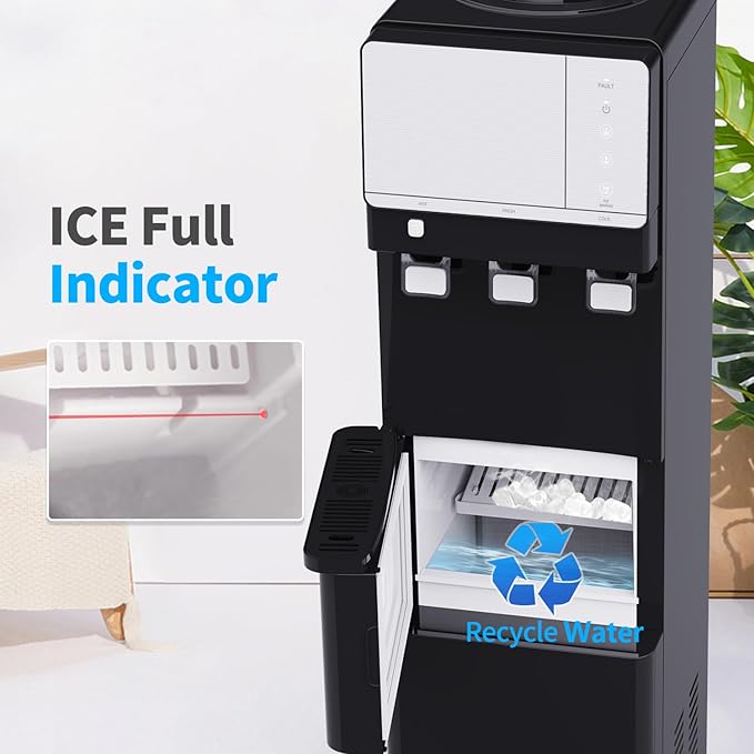 IKT Top Load Water Cooler Dispenser with Ice Maker for 5 Gallon Bottle 27 lbs Daily Capacity 3 Temperature Night Light Black-Ruum Studio Home