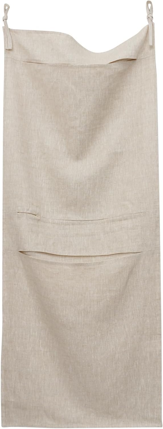 100% Linen Hanging Laundry Bag with 2 Compartments, Over the Door Laundry Hamper, Dirty Clothes Space Saving Organizer 19.7 x 47 Inches, Linen-Ruum Studio Home