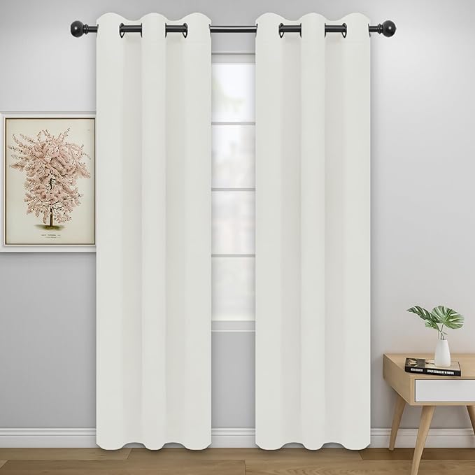 Easy-Going Blackout Curtains for Bedroom, Solid Thermal Insulated Grommet and Noise Reduction Window Drapes, Room Darkening Curtains for Living Room, 2 Panels (34x72 in, Ivory)-Ruum Studio Home
