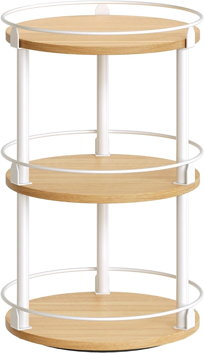 3-Tier Lazy Susan Organizer, Rotating Spice Rack, Spinning Organizer, Industrial Turntable Spice Rack Organizer for Cabinet, Kitchen Countertop, Pantry, White and Natural SR23WN-Ruum Studio Home