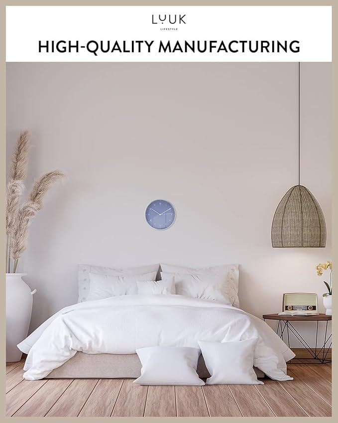 LUUK LIFESTYLE Minimalist Wall Clock with Silent Movement, no Ticking, Modern Design, Kitchen Clock, Decoration and Gift idea, in Blue and Silver-Ruum Studio Home
