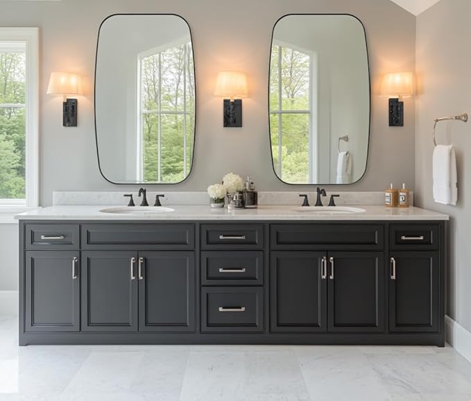 ANDY STAR Oval Bathroom Mirror, 24x32’’ Matte Black Metal Frame Oblong Mirror for Bathroom, Modern Black Oval Bathroom Mirror for Over Sink, Hangs Horizontal or Vertical-Ruum Studio Home