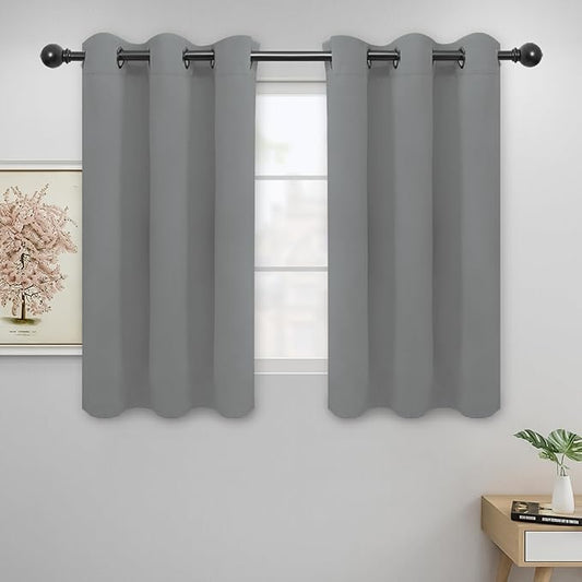 Easy-Going Blackout Curtains for Bedroom, Solid Thermal Insulated Grommet and Noise Reduction Window Drapes, Room Darkening Curtains for Living Room, 2 Panels (42x45 in, Light Gray)-Ruum Studio Home