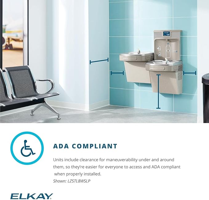 Elkay LZS8WSSP Enhanced Bottle Filler & Single ADA Cooler Refrigerated Stainless High Capacity Lead Drop Down Wrapper-Ruum Studio Home