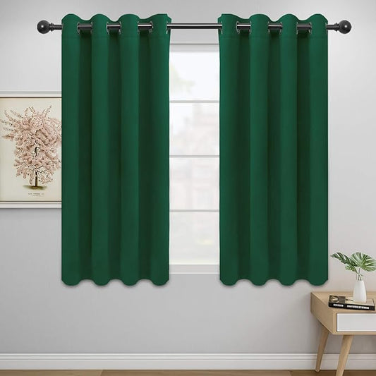 Easy-Going Blackout Curtains for Bedroom, Solid Thermal Insulated Grommet and Noise Reduction Window Drapes, Room Darkening Curtains for Living Room, 2 Panels (52x46 in,Dark Green)-Ruum Studio Home