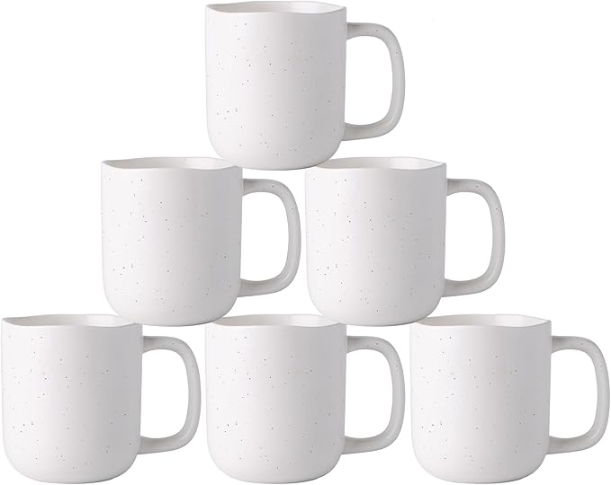 AmorArc 14oz Coffee Mugs Set of 6, Speckled Ceramic Coffee Mugs with Large Handle & Wavy Rim for Latte/Hot Cocoa/Tea, Coffee Cups for Men Women. Oven, Dishwasher&Microwave Safe, Speckled White-Ruum Studio Home