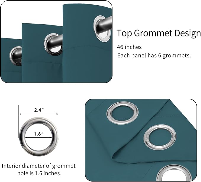Easy-Going Blackout Curtains for Bedroom, Solid Thermal Insulated Grommet and Noise Reduction Window Drapes, Room Darkening Curtains for Living Room, 2 Panels(46x63 in, Peacock Blue)-Ruum Studio Home