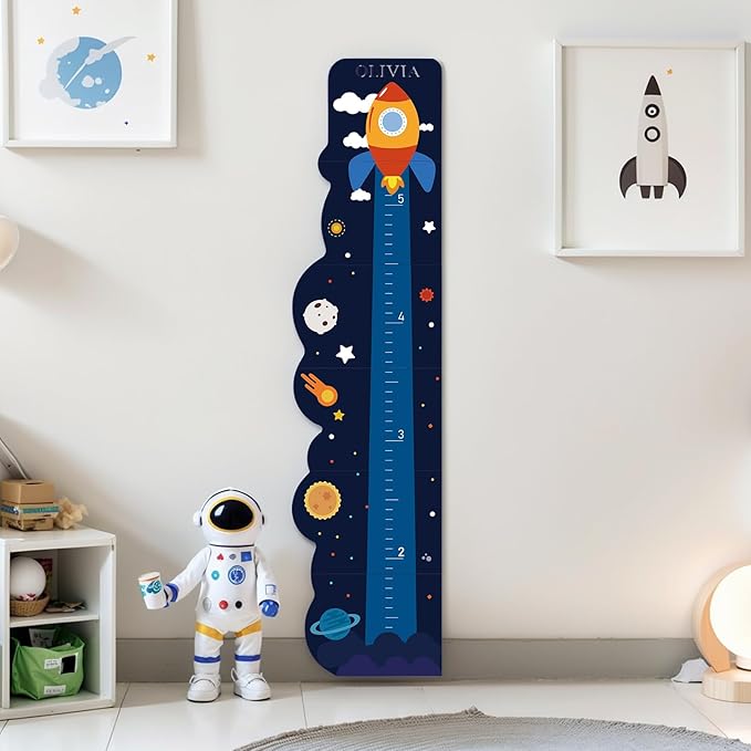 Personalized Name Growth Chart for Wall, Rocket Wood Height Chart for Kids, Height Measurement for Wall, Boy Girls Height Wall Chart Growth Measuring Ruler, Toddler Playroom Decor-Ruum Studio Home