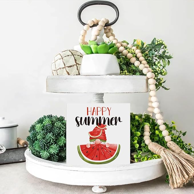 Watermelon Decor Farmhouse Summer Decorations Watermelon Gnome Wooden Sign Rustic Home Decor 5 x 5 Inches-Ruum Studio Home