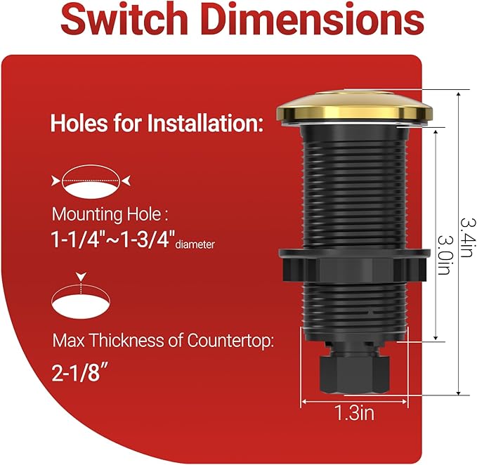 APIELE Garbage Disposal Air Switch Kit, Sink Top Push Button Switch for Food Waste Disposer, UL Listed 3.6" Long On/Off Air Button (Yellow Bronze)-Ruum Studio Home