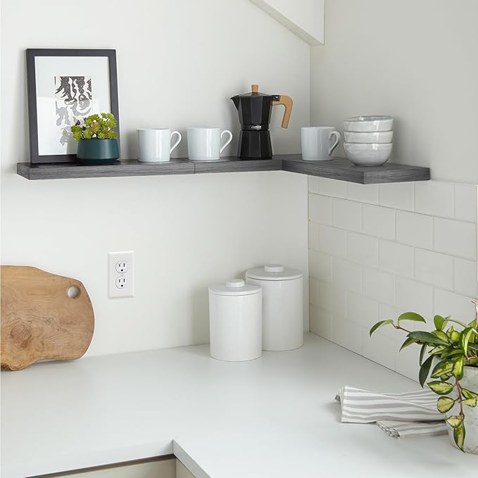 BAYKA Floating Shelves for Wall, Wall Mounted Rustic Wood Shelves for Bathroom, Bedroom, Living Room, Kitchen,Small Hanging Shelf for Books/Storage/Room Decor (Grey, Set of 3, 15.7in)-Ruum Studio Home