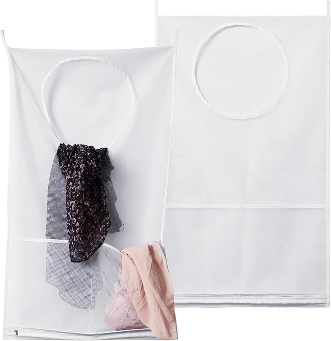 Saves Space Door-Hanging Laundry Bag,Door Hanging Laundry Hamper with 2 Different Types of Hooks, Polyester Fabric Hanging Laundry Basket for Clothes Size 22"X37" -2 Pack White-Ruum Studio Home