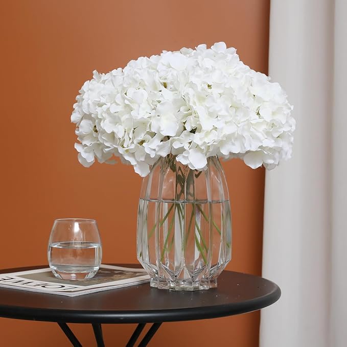 Tifuly Hydrangea Artificial Flowers -12 pcs Realistic Fake Hydrangea Silk Flowers with Stems Faux Hydrangea Flowers Heads for Office Home Party Wedding Centerpiece DIY Floral Decor (White)-Ruum Studio Home