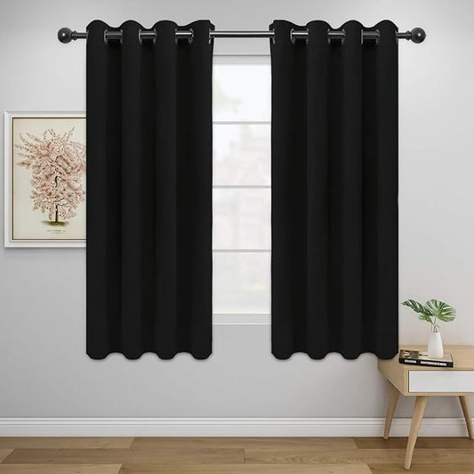 Easy-Going Blackout Curtains for Bedroom, Solid Thermal Insulated Grommet and Noise Reduction Window Drapes, Room Darkening Curtains for Living Room, 2 Panels (52x63 in,Black)-Ruum Studio Home