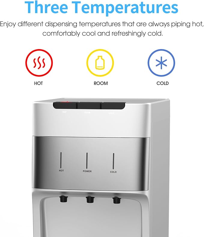 Self Cleaning Bottleless Water Cooler Dispenser with 4 Stage Water Filter 3 Temperature Settings Silver-Ruum Studio Home