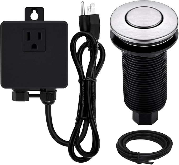 Garbage Disposal SinkTop Air Switch Kit with Long Button,Brass Made Cover,Brushed Nickel-Ruum Studio Home