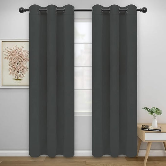 Easy-Going Blackout Curtains for Bedroom, Solid Thermal Insulated Grommet and Noise Reduction Window Drapes, Room Darkening Curtains for Living Room, 2 Panels(46x84 in, Dark Gray)-Ruum Studio Home