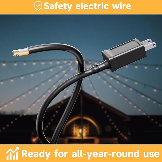 Outdoor Safety String Lights 100FT - 24V 20W Commercial Grade Low Voltage Strand with 40 S14 Shatterproof Bulbs for Tree Garden Yard Cafe Bistro | Warm Yellow 3500K | IP65 Waterproof | UL Listed-Ruum Studio Home