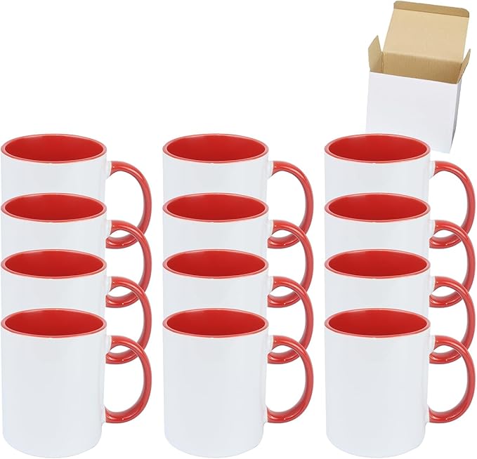 11oz White Ceramic Sublimation Coffee Mug in White Gift Box, Red, Case of 12-Ruum Studio Home
