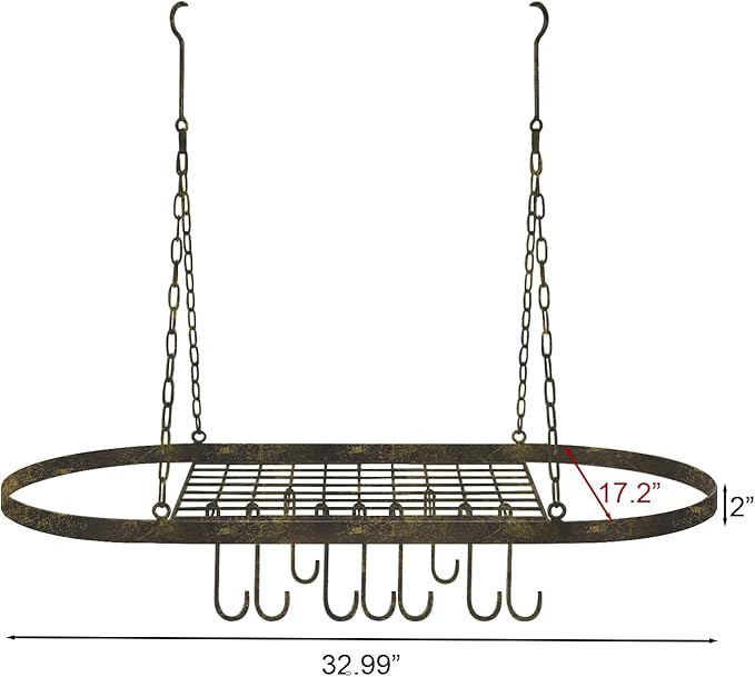 Sorbus® Pot and Pan Rack for Ceiling with Hooks — Decorative Oval Mounted Storage Rack — Multi-Purpose Organizer for Home, Restaurant, Kitchen Cookware, Utensils, Books, Household (Rustic)-Ruum Studio Home