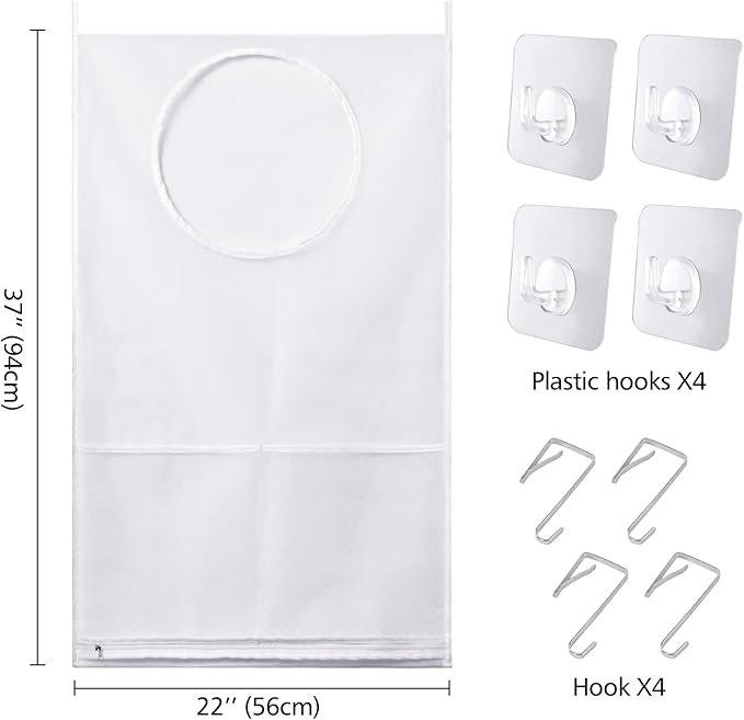 Saves Space Door-Hanging Laundry Bag,Door Hanging Laundry Hamper with 2 Different Types of Hooks, Polyester Fabric Hanging Laundry Basket for Clothes Size 22"X37" -2 Pack White-Ruum Studio Home