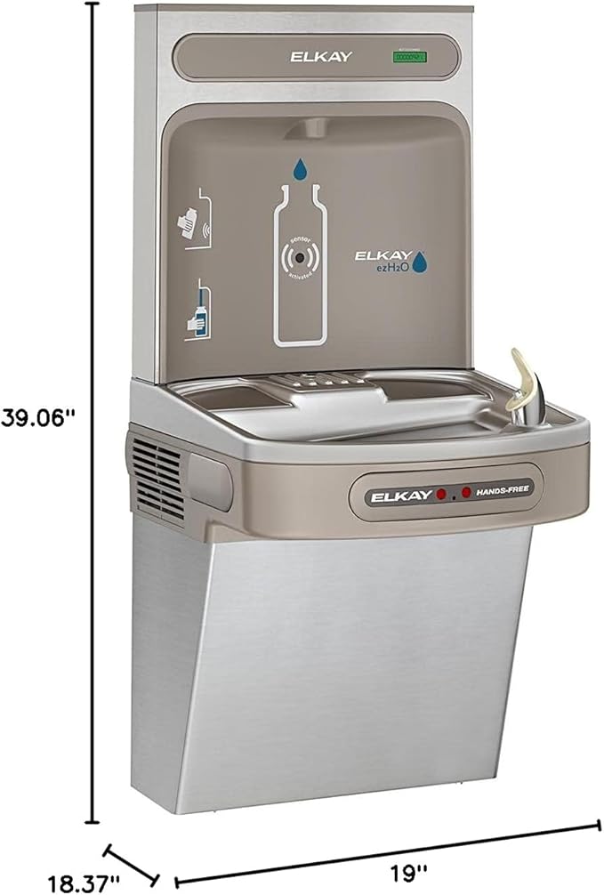 Elkay EZO8WS EZH2O Refrigerated Single Drinking Fountain with Bottle Filling Station and Hands Free Activation - Stainless Steel-Ruum Studio Home