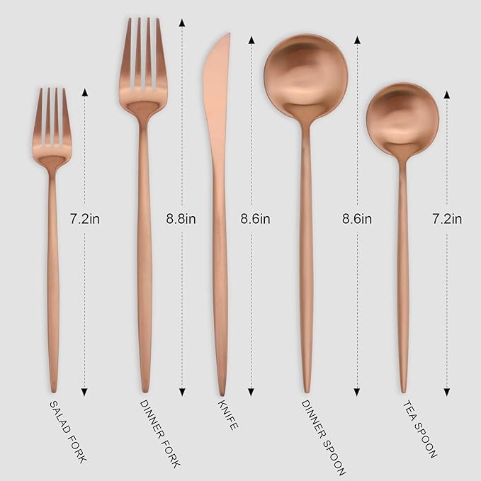 Matte Rosegold Silverware Set, Vanys 20 Piece Stainless Steel Cutlery Flatware Set, Kitchen Utensil Sets for 4, Tableware With Knife Spoons And Forks Set, Satin Finished Polished-Ruum Studio Home