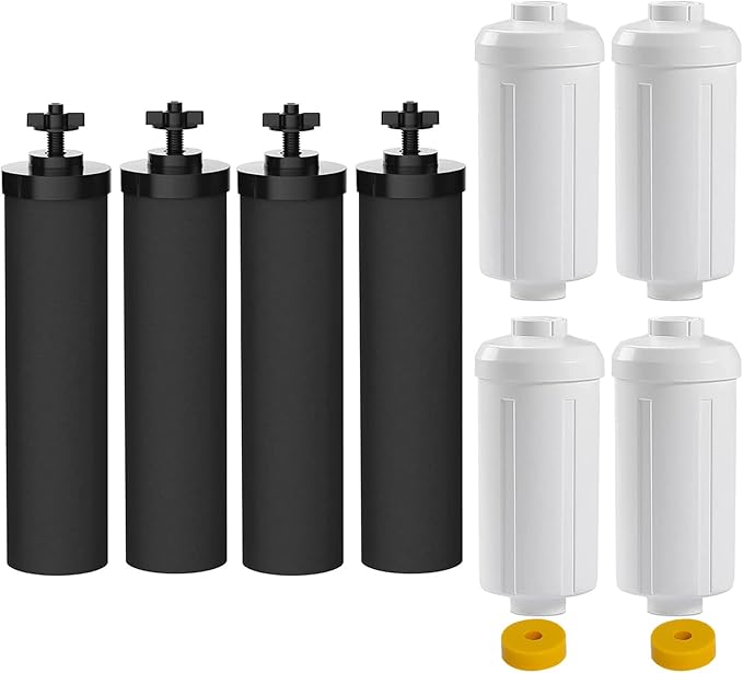 Water Filter Replacement Compatible with Berkey® Gravity Filter Filtration System, NSF/ANSI 42 Certified 4 Black Filters and 4 Fluoride Filters PF2 for Travel, Big, Royal Series-Ruum Studio Home