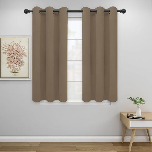 Easy-Going Blackout Curtains for Bedroom, Solid Thermal Insulated Grommet and Noise Reduction Window Drapes, Room Darkening Curtains for Living Room, 2 Panels (34x45 in, Camel)-Ruum Studio Home