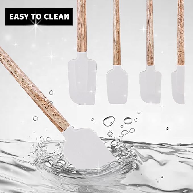 Ptanexx Wooden Handle Silicone Spatula Set 5 Piece, Batter Mixing Spatula, Spatula for Cooking, Jars, Baking, Mixing, Frosting-Ruum Studio Home