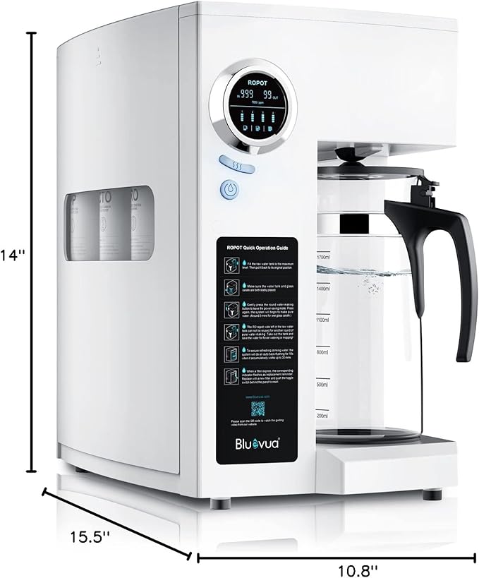 Bluevua RO100ROPOT Reverse Osmosis System Countertop Water Filter, 4 Stage Purification, Counter RO Filtration, 2:1 Pure to Drain, Purified Tap Water, Portable Water Purifier for Home-Ruum Studio Home